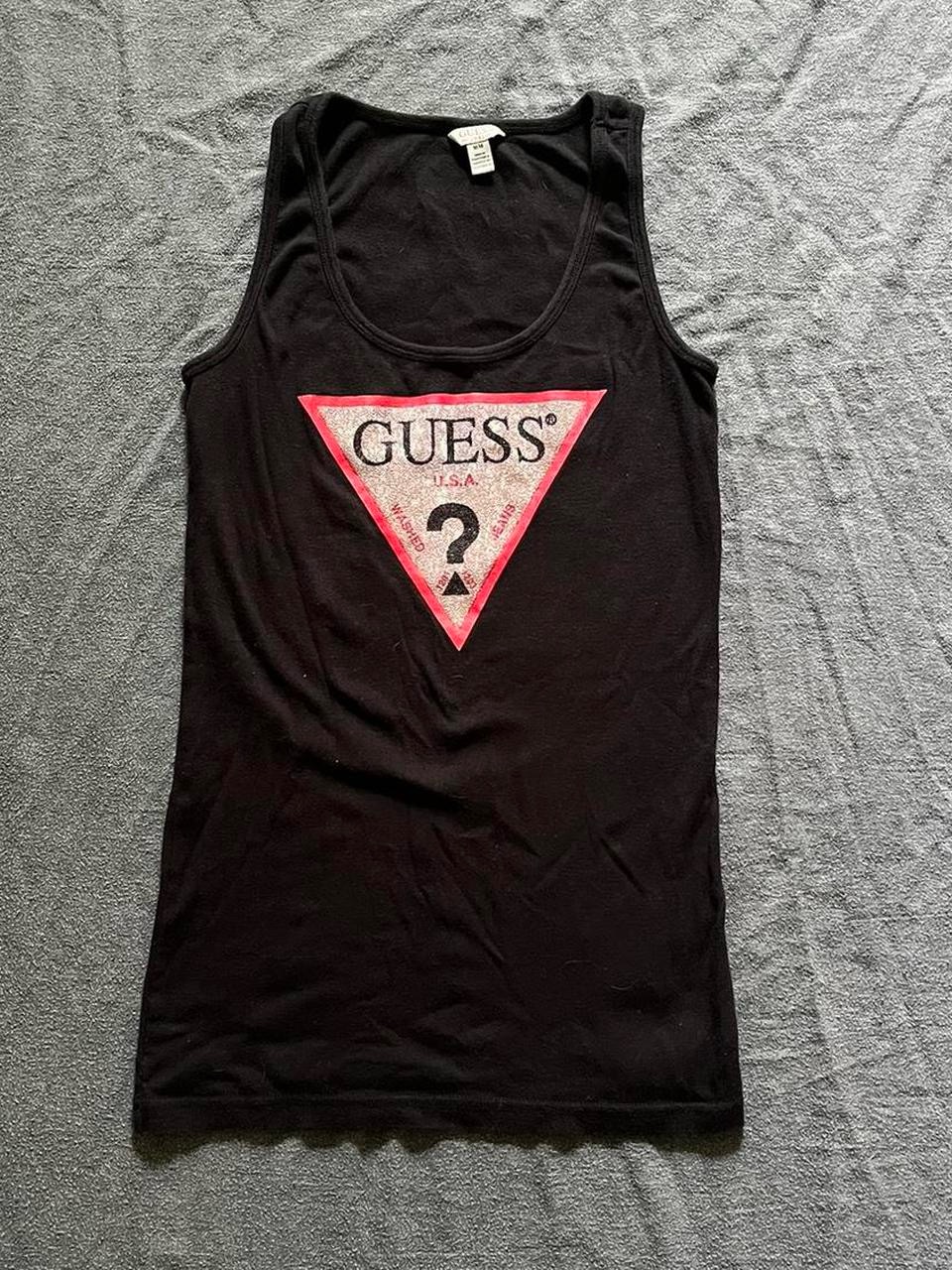 Guess Black Tank Top With Red And Silver Sparkly Logo